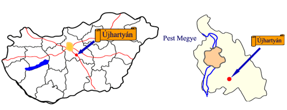 Újhartyán megközelítése a térképen jelölve